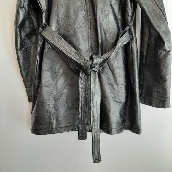 LE WORLD Vintage Genuine Leather Jacket Coat Patchwork Finish Black Sz L - Picture 12 of 14